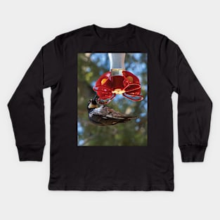 Acorn Woodpecker Raiding A Hummingbird Feeder Kids Long Sleeve T-Shirt